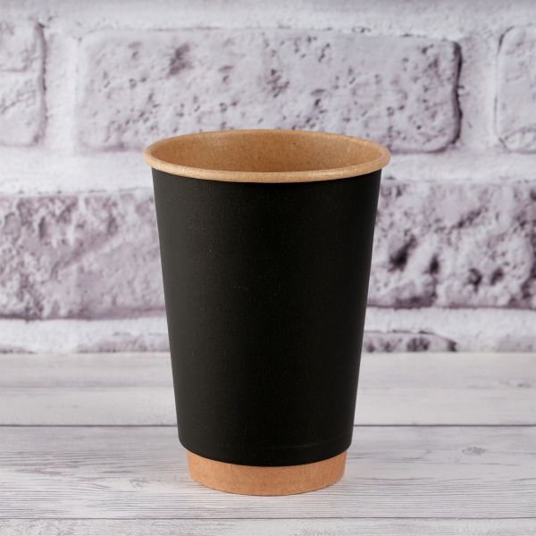 Стакан паперовий двошаровий крафт/чорний 340 мл