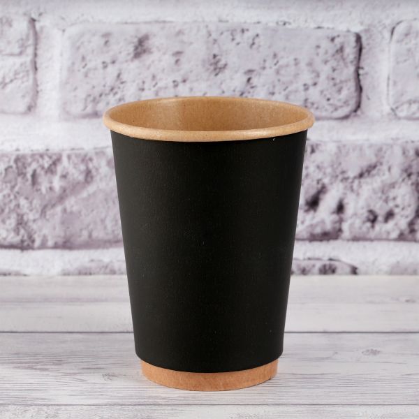 Стакан паперовий двошаровий крафт/чорний 400 мл