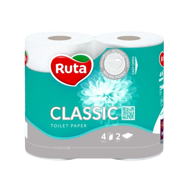 Туалетний папір Ruta Classic на гільзі 2 шари 18,75 м 170 відривів целюлозний 4 рул