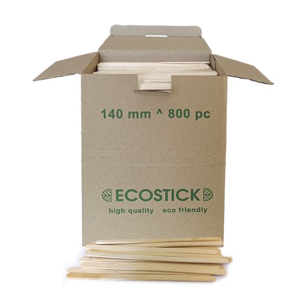 Мішалка дерев'яна в коробці відбірна PREMIUM ECOSTICK подвійна товщина 140*6*2 мм 800 шт