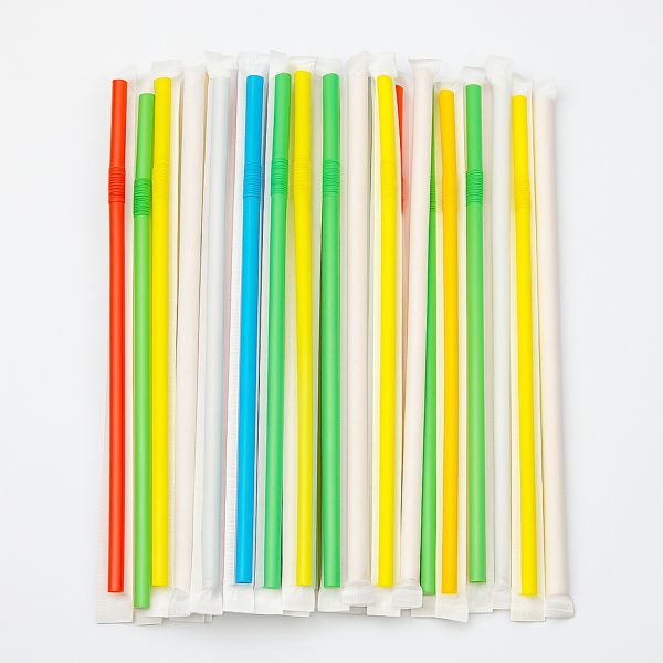 Трубочки Фреш з гофрой d-7.0 мм L210 мм кольорові в індив. папер. упак. 200 шт
