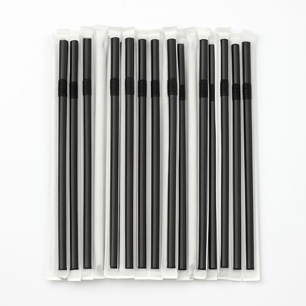 Трубочки Фреш з гофрой d-7.0 мм L210 мм чорні в індив. папер. упак. 200 шт