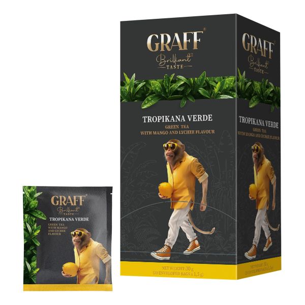 Чай зелений пакетований Tropicana verde Тропічний зелений з ароматом манго-лічі Graff 1,5 г * 20 шт