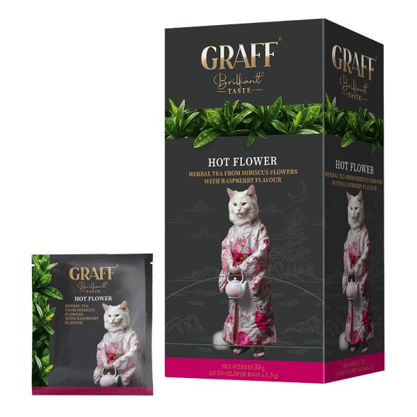 Чай каркаде пакетований Hot flower Гаряча квітка з ароматом малини Graff 1,5г * 20 шт
