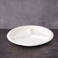 Тарелка БИО из сахарного тростника трехсекционная d-22,5 см БЕЛАЯ 50 шт