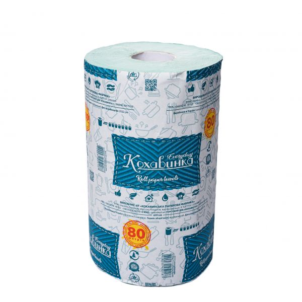 Рушники паперові Кохавинка 80 м d=13,4 см макулатурні зелені