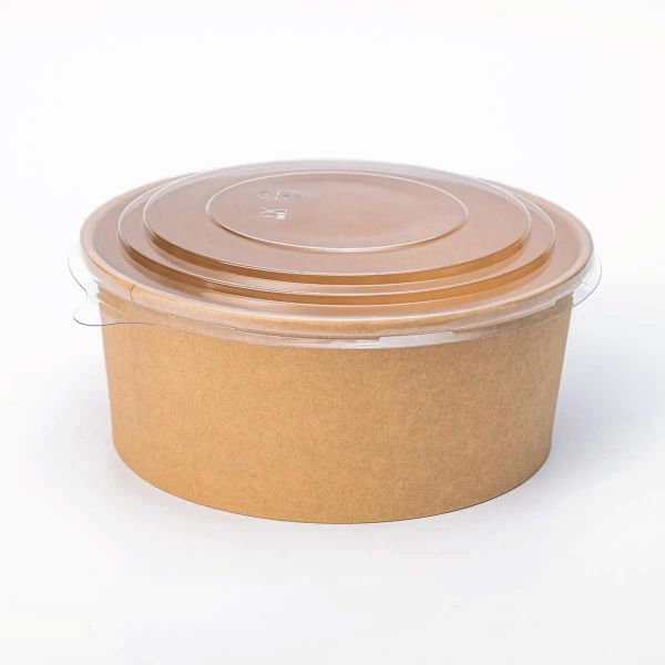 Контейнер паперовий для салату з кришкою РЕТ 1000 мл d-145 мм h-75 мм КРАФТ