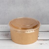 Контейнер паперовий для салату з кришкою РЕТ 1000 мл d-145 мм h-75 мм КРАФТ