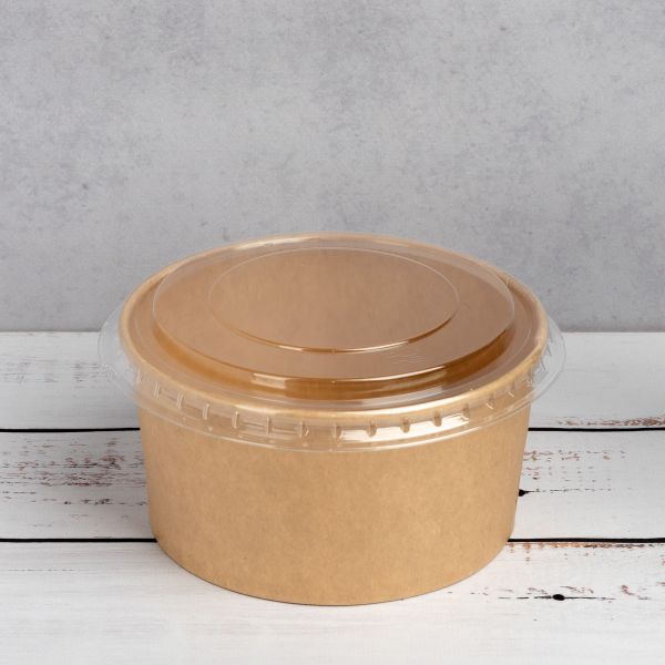 Контейнер паперовий для салату з кришкою РЕТ 1000 мл d-145 мм h-75 мм КРАФТ