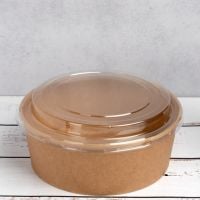 Контейнер бумажный для салата с крышкой РЕТ 1300 мл d-185 мм h-68 мм КРАФТ 50 шт