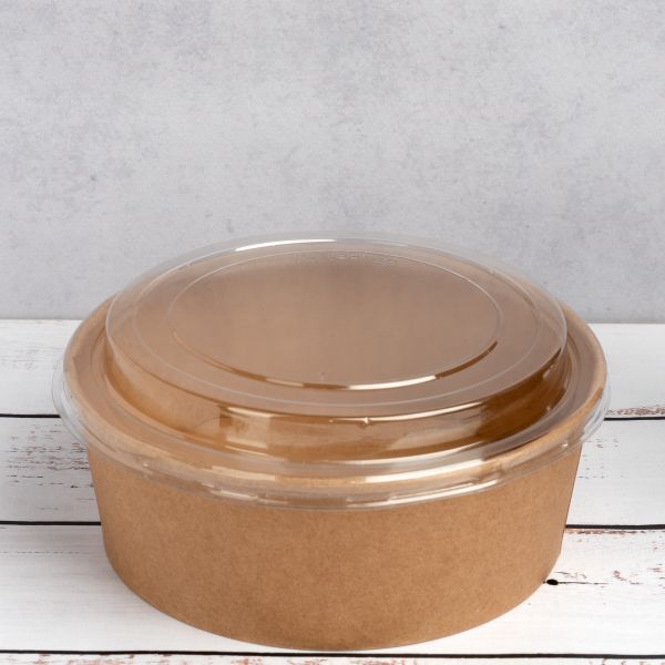 Контейнер паперовий для салату з кришкою РЕТ 1300 мл d-185 мм h-68 мм КРАФТ