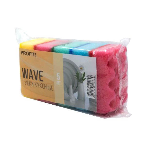 Губки для посуду хвилясті 90*60*30 мм Profit 5 шт/уп