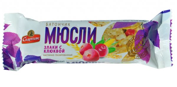 Батончик-мюслі СПАРТАК злаки з журавлиною 35 г