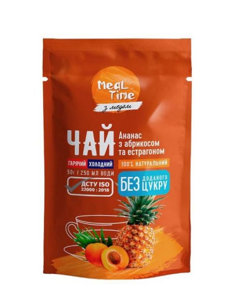 Концентрат чаю Meal Time ананас з абрикосом та естрагоном й медом БЕЗ ЦУКРУ 50 г дойпак