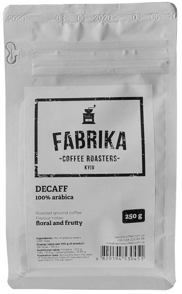 Кава мелена FABRIKA DECAFF 100% Arabica без кофеїну 250 г