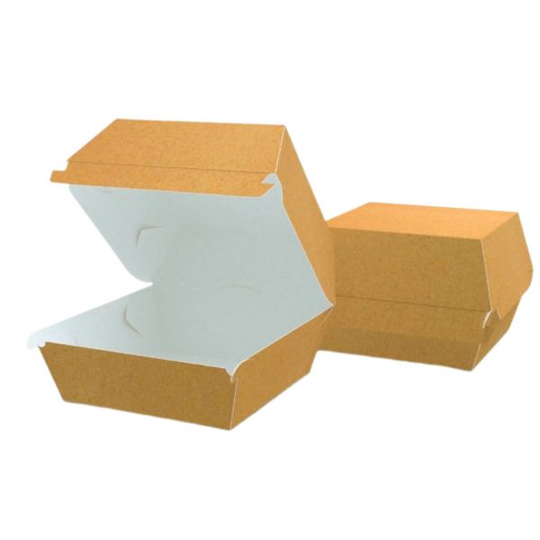 Упаковка картонна для гамбургера та бургера 130*130*80 мм КРАФТ/БІЛА
