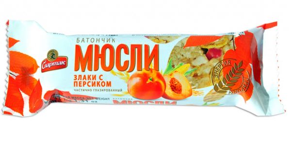 Батончик-мюслі СПАРТАК злаки з персиком 35 г