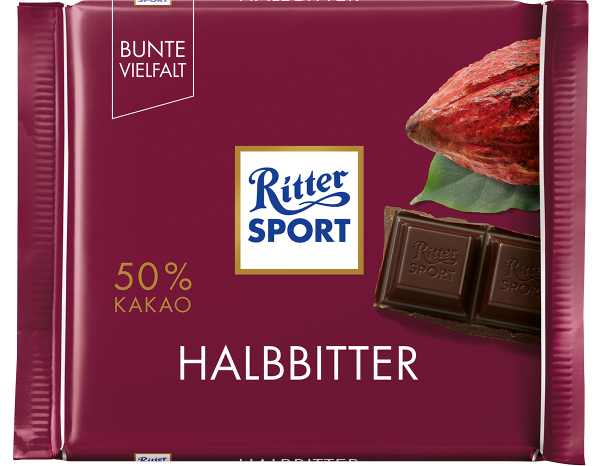 Шоколад RITTER SPORT Halbbitter Темний 50%  100 г
