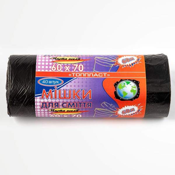 Пакети для сміття 60л/40шт Чиста оселя LDPE 8 мкм