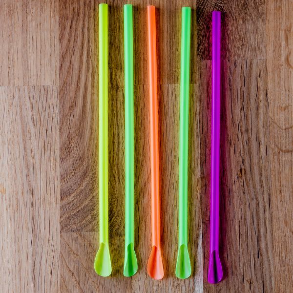 Трубочки-лопатки d-5.8 мм L-210 мм неон д/десерта 100 шт