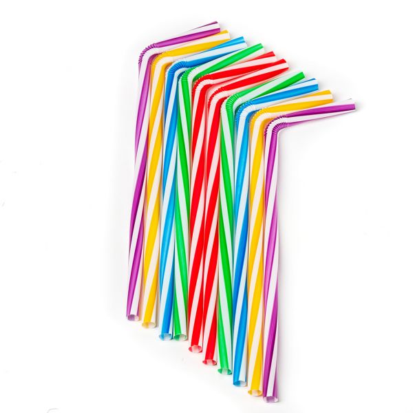 Трубочки Фреш з гофрой d-8.0 мм L-235 мм кольорові смужка 100 шт
