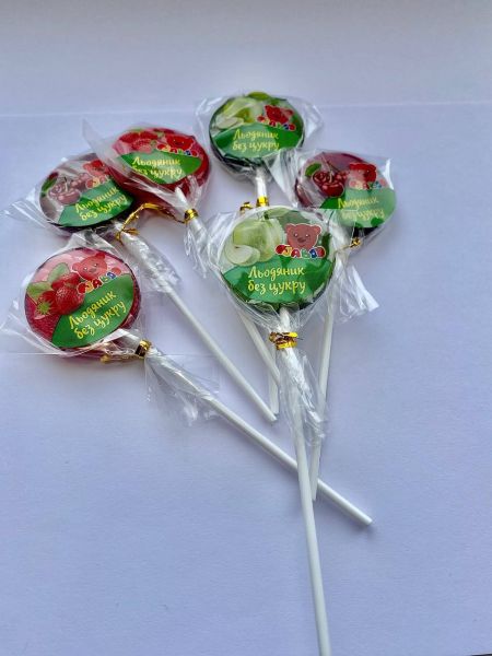 Льодяник без цукру в асортименті (полуниця, яблуко, малина, вишня) 11г/44шт