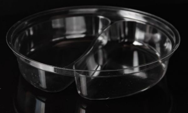 Контейнер круглий з кришкою PS d-178 мм h-38 мм 2 секц * 270 мл = 540 мл ПРОЗОРИЙ