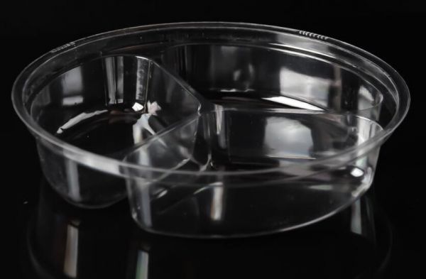 Контейнер круглий з кришкою PS d-178 мм h-38 мм 3 секц * 180 мл = 540 мл ПРОЗОРИЙ