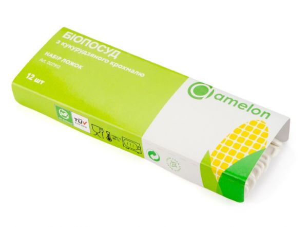 Ложка столова БІО Amelon 16,5 см з кукурудзяного крохмалю 12 шт