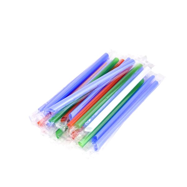 Трубочки Bubble Tea d-12 мм L-210 мм кольорові в індивідуальній упакавці 100 шт