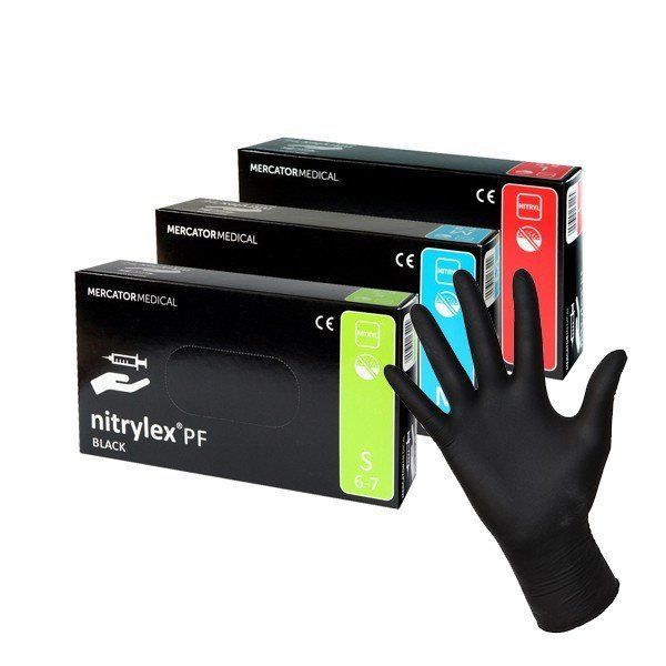 Рукавички разові нітрілові чорні NITRYLEX 100 шт S,M,L,XL
