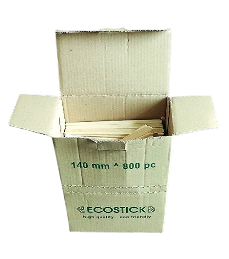 Мішалка дерев'яна в коробці ECOSTICK подвійна товщина 140*6*2мм 800 шт