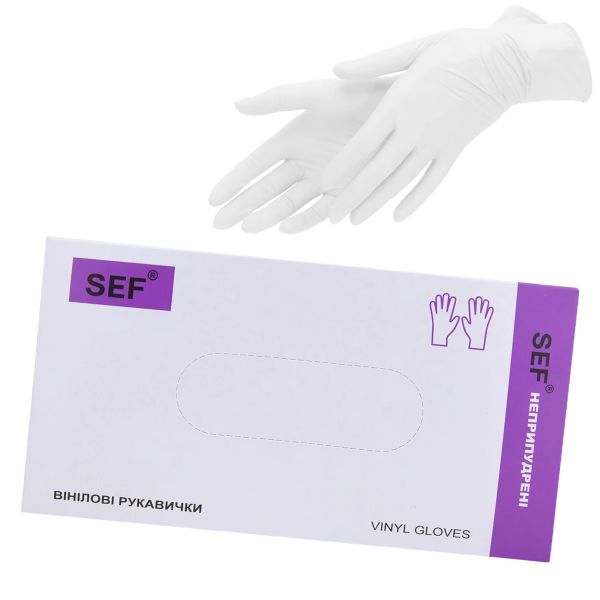Рукавички разові вінілові неопудрені SEF 100 шт прозорі L