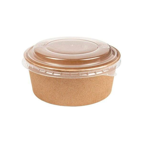 Контейнер паперовий для салату з кришкою РЕТ 1300 мл d-185 мм h-68 мм КРАФТ