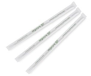 Трубочка біла Jumbo з зеленою смугою h=210 мм d=7 мм з ecovio в паперовій обгортці 300 шт