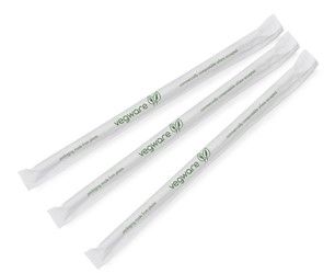 Трубочка біла Standard з зеленою смугою h=210 мм d=7 мм з ecovio в паперовій обгортці 500 шт